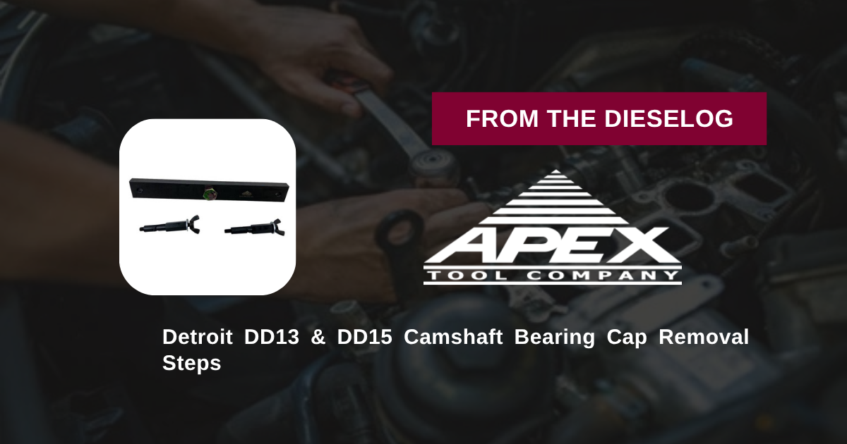 Step-by-step close up layout of W470589023300 J-48883 puller mounted on a Detroit DD15 camshaft bearing cap